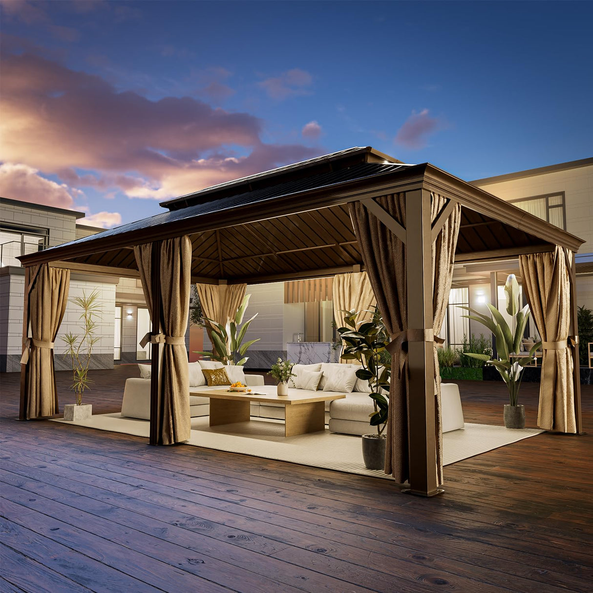 Breezestival 12FT×20FT Hardtop Gazebo, Galvanized Steel Double Roof Outdoor Gazebo with with a Mosquito Net and Privacy Sidewalls, All-Weather Breezestival