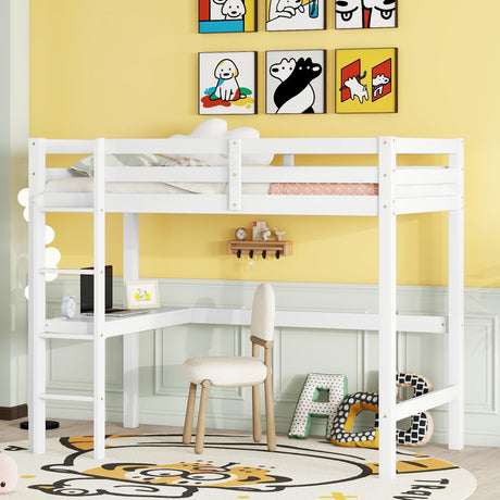Bellemave Twin Loft Bed with Desk - Stylish Wooden Frame in White for Kids Bellemave