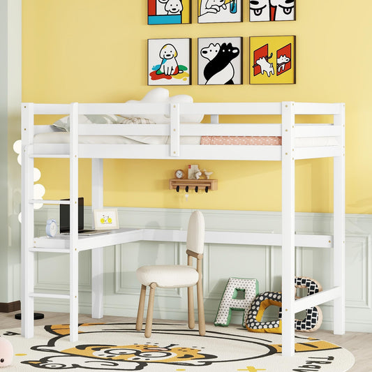 Bellemave Twin Loft Bed with Desk,Loft Bed for Kids, Boys, Girls,Wooden Loft Bed Frame,Built in Desk and Ladder,White