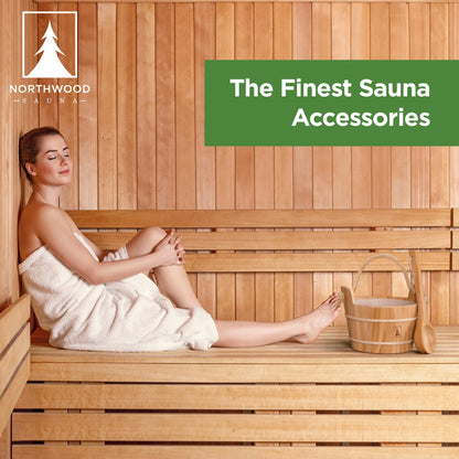 NORTHWOOD Sauna Bucket and Ladle Set - Handmade from Canadian Red Cedar Wood - Plastic Liner and Rope Handle