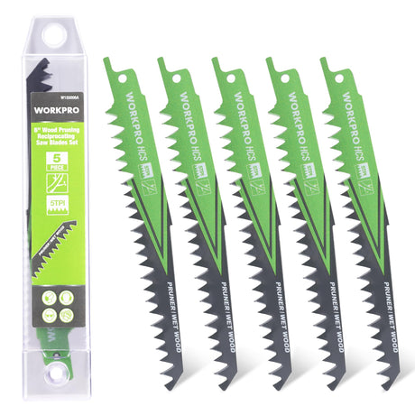 WORKPRO 6" Wood Pruning Reciprocating Saw Blade Set, 5TPI Pruning Saw Blades for Tree Pruning, Wet Wood Cutting with Organizer Case, Durable & Sharp, WORKPRO