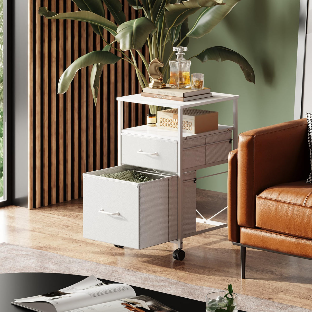 DEVAISE 2 Drawer Mobile File Cabinet, Rolling Printer Stand with Open Storage Shelf, Fabric Vertical Filing Cabinet fits A4 or Letter Size for Home DEVAISE