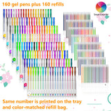 320 Pack Gel Pens Set, Smart Color Art 160 Colors Gel Pen with 160 Refills for Adult Coloring Books Drawing Painting Writing Smart Color Art