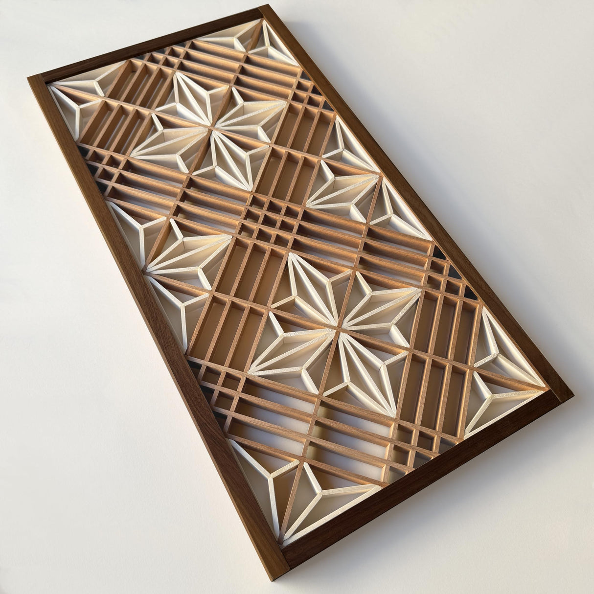 Hinoki Woodworks Kumiko DIY Kit Kakuasa-no-ha Pattern. Ready to Assemble Project with 154 Wood Pieces | Japanese Woodworking craftmanship | Wall Art Hinoki Woodworks
