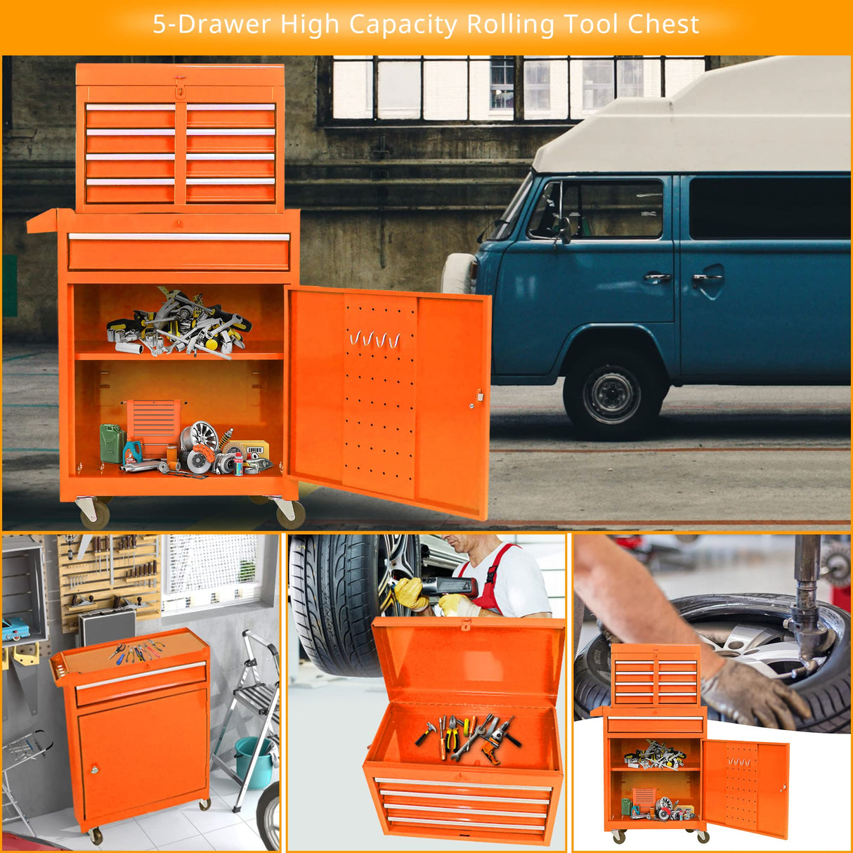5-Drawer High Capacity Rolling Tool Chest with Wheels,Tool Box Combo Tool Storage Removable,Toolbox for Workshop and Mechanics Garage, Tool Storage Larmliss