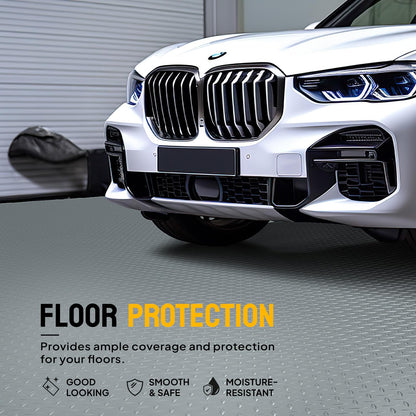 TUFFIOM 7.5 x 17 FT Garage Floor Mat, Diamond Plate Sheet PVC Roll for Under Car Parking Protect, RV Trailer Flooring, Water/Stain Resistant Floor