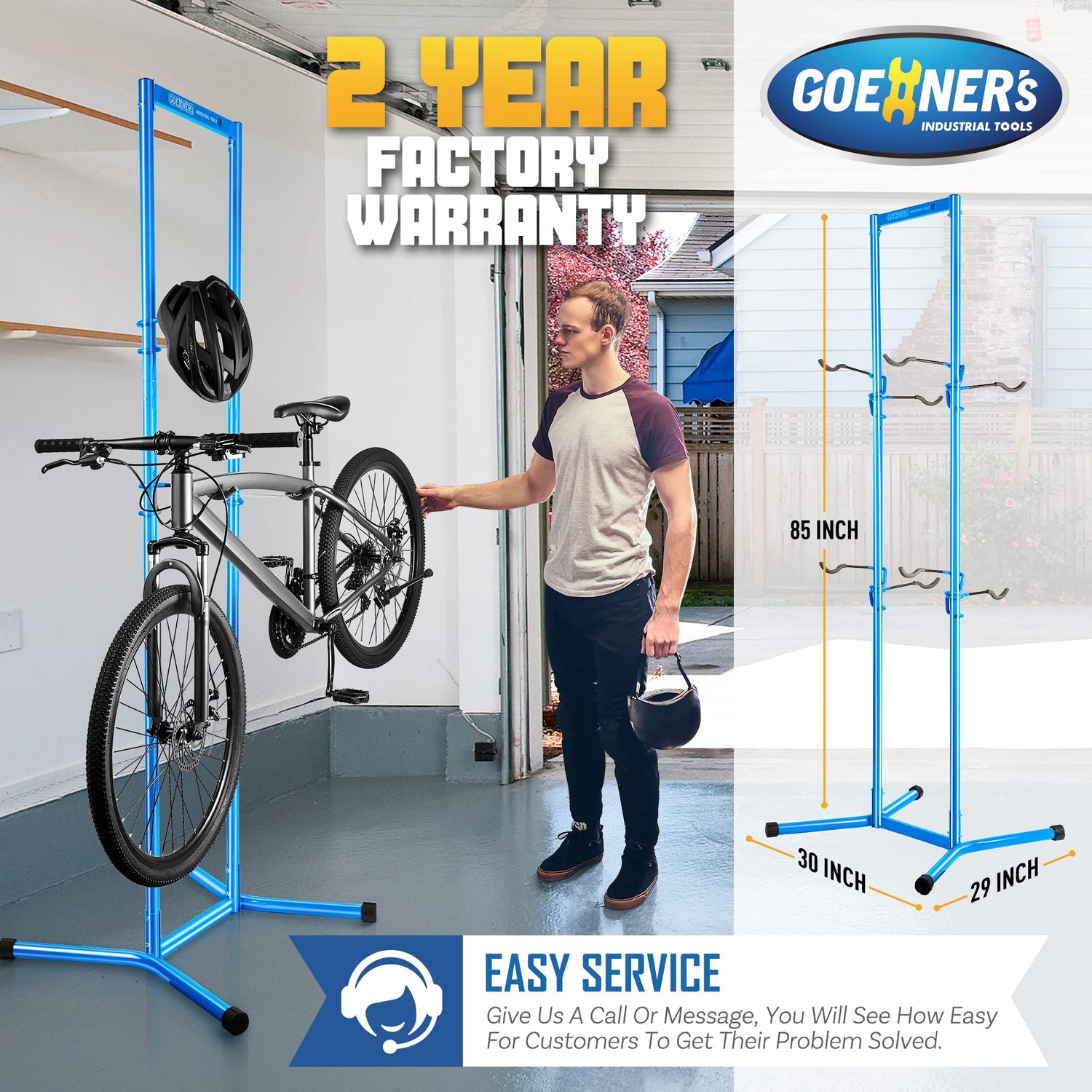GOEHNER's 4 Bike Storage Rack Garage (Max. 240LBS), 4 Bicycle Indoor Standing Bike Rack, Height Adjustable for Road Mountain Bicycles GOEHNER's