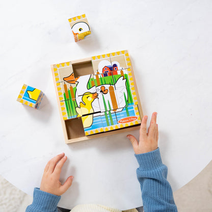 Melissa & Doug Farm Wooden Cube Puzzle With Storage Tray - 6 Puzzles in 1 (16 pcs) - Toddler Animal Puzzle -FSC-Certified Materials, 8.25 x 8.2 x - WoodArtSupply