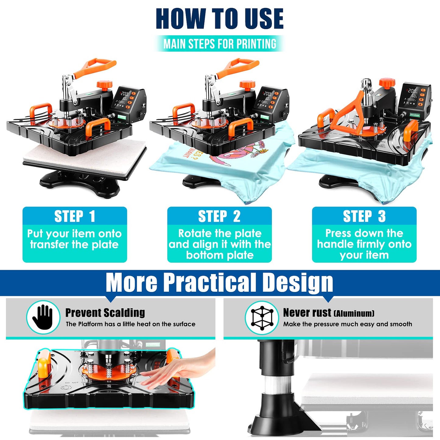 Pro 8 in 1 Heat Press Machine Combo T Shirt Pressing Machine 15x12Multifunctional 360°Rotation Swing Printing Sublimation Heat Press Transfer Machine - WoodArtSupply