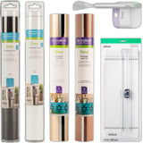 Cricut Explore Air 2 with Everyday Iron-On Samplers, Vinyl Rolls, Essential Tool Set and Portable Trimmer Bundle - Neutral Cutting Machine Materials Cricut