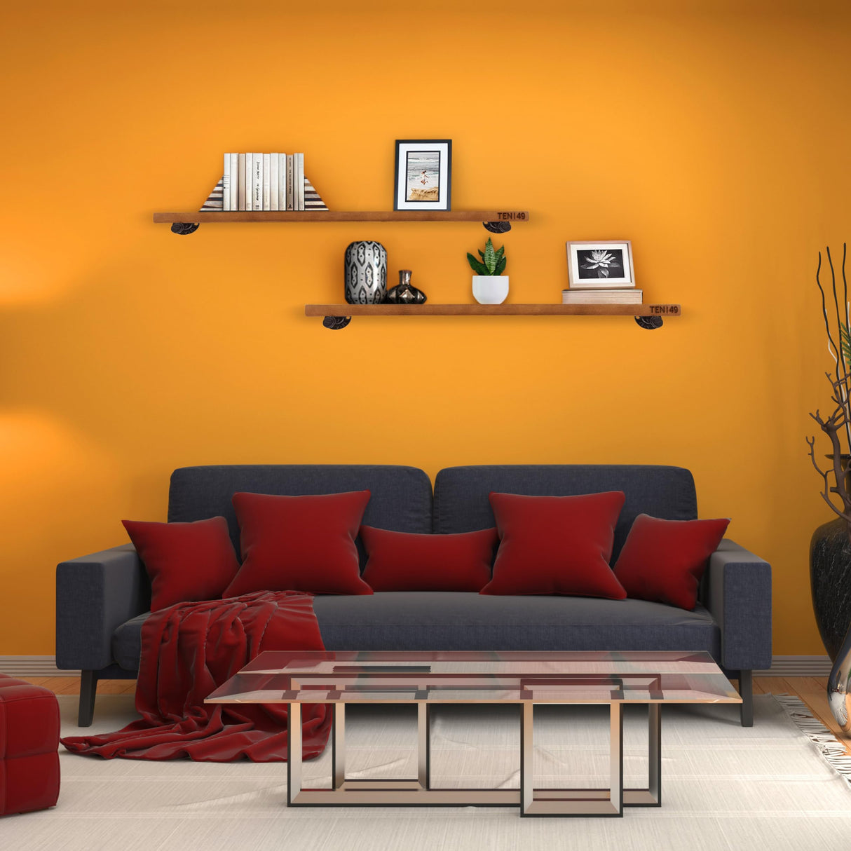 TEN49 Espresso Industrial Pipe Floating Wood Shelf - 36" Rustic Decor TEN49