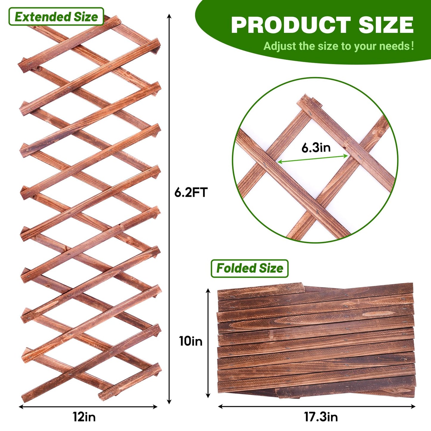 HolyMaji 2 Pack Expandable Wooden Lattice Fence, Garden Trellis for Climbing Outdoor Plants, Stretchable Panel Wall Trellis Vertical Rack Wood Frame - WoodArtSupply