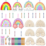 12 Pack Wind Chime Crafts for Kids, Make Your Own Boho Rainbow Wind Chime Kit DIY Coloring Wooden Craft Unfinished Rainbow Wood Ornaments for Girls TREACLUB