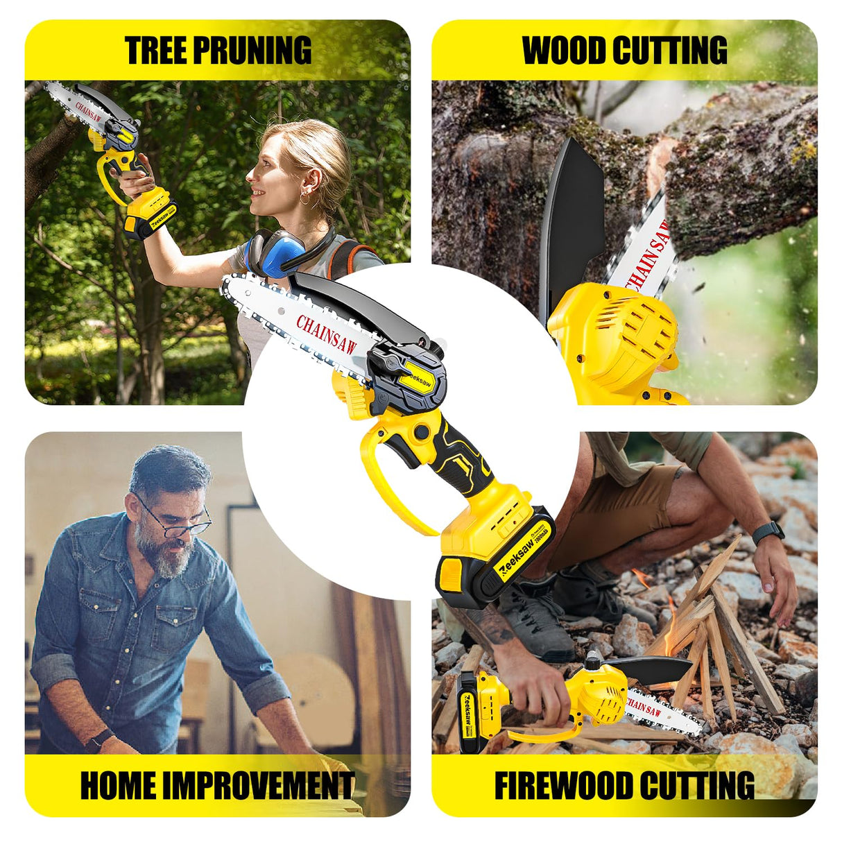 Mini Chainsaw Cordless, Best Mini Chain Saw Cordless 6 Inch With Security Lock [Seniors Friendly], Super Handheld Chain Saws Battery Powered With Zeeksaw