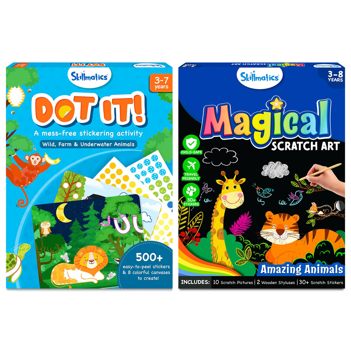 Skillmatics Dot It & Magical Scratch Art Book Bundle Animals Theme Bundle, Art & Craft Kits, DIY Activities for Kids Skillmatics
