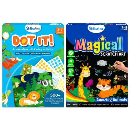 Skillmatics Dot It & Magical Scratch Art Book Bundle Animals Theme Bundle, Art & Craft Kits, DIY Activities for Kids - WoodArtSupply