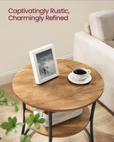 VASAGLE Side Table, Round End Table with 2 Shelves for Living Room, Bedroom, Nightstand with Steel Frame for Small Spaces, Outdoor Accent Coffee VASAGLE