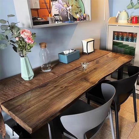 HM&DX Industrial Solid Wood Dining Table,Rectangle Kitchen Table Farmhouse Live Edge Dining Table,Wooden Table Top & Metal Base,Long Dining Room HM&DX