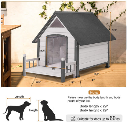 Dog House with Anti-Bite Metal Iron Frame Outdoor Wooden Dog Kennel Indoor Puppy Shelter for Small Medium Large Dogs Weatherproof(Off-White) - WoodArtSupply