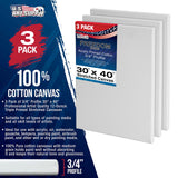 U.S. Art Supply 30 x 40 inch Stretched Canvas 12-Ounce Triple Primed, 3-Pack - Professional Artist Quality White Blank 3/4" Profile, 100% Cotton, U.S. Art Supply