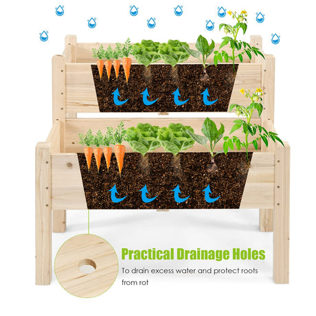 Giantex Set of 2 Raised Garden Bed, Elevated Wood Planter Box, Raised Bed Kit for Flowers Vegetables Fruits Herbs Outdoor Planting Container Patio, Giantex