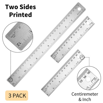 3 Pieces Stainless Steel Cork Back Rulers Set 1 Piece 12 Inch and 2 Pieces 6 Inch Non Slip Straight Edge Rulers with Inch and Metric Graduations for - WoodArtSupply