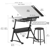 47" W Fusion Craft Center with 24" Supply Tray, 60 Degree Angle Adjustable Top and Height Adjustable from 27.75" – 35.5" when Flat, Stool and SD STUDIO DESIGNS