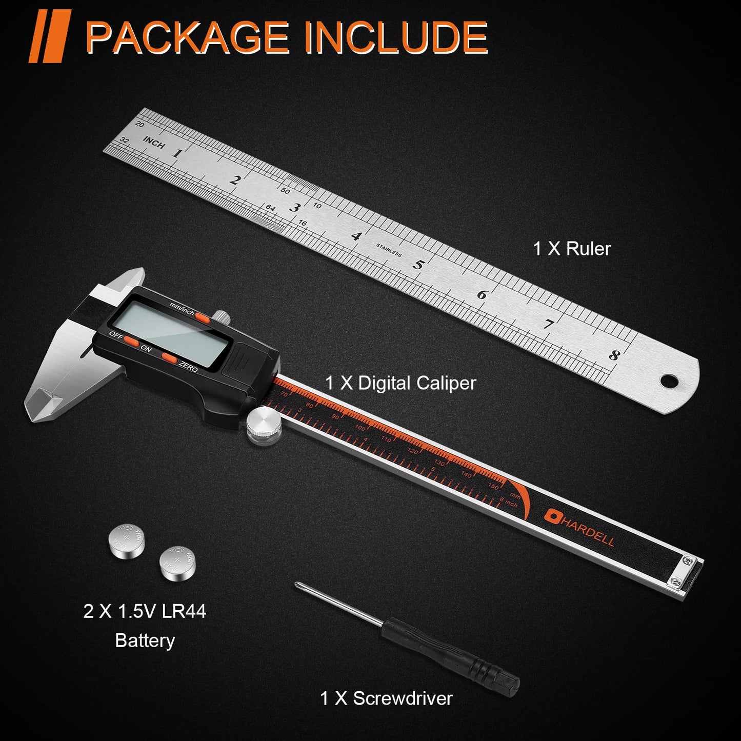 HARDELL Digital Caliper 6 Inch with Large LCD Screen，Calipers Measuring Tool with Auto-Off Feature, Inch/Millimeter Conversion, Electronic Vernier - WoodArtSupply