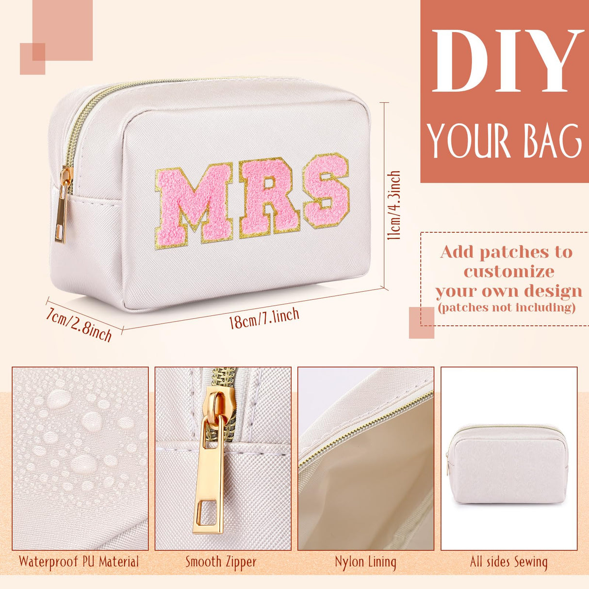 Sweetude 10 Pieces Preppy Makeup Bag Aesthetics Cosmetic Bag Purse Pu Leather Makeup Pouch Small Portable Water Resistant Zipper Toiletry Organizer Sweetude