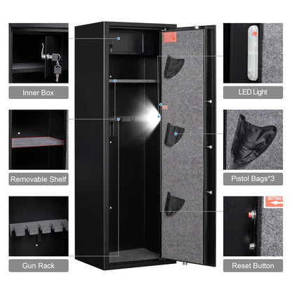 Marcree Gun Safe, 3-5 Rifle Safe, Gun Cabinets for Rifles and Pistols with Removable Shelf, Quick Access Large Gun Locker with Inner Lock Box, - WoodArtSupply