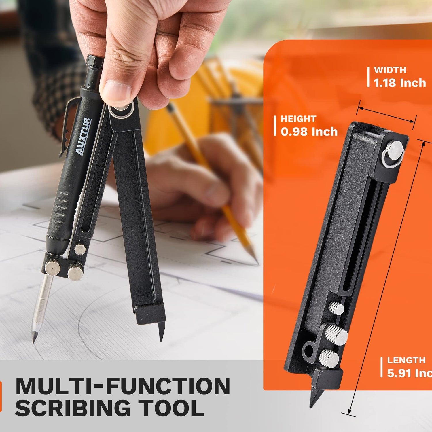 AUXTUR Contour Gauge Scribeing Tool,Supergauge Shape and Outline Tool with Aluminum Alloy,Woodworking Tools,Carpenter Pencil Holder for Marking Gauge AUXTUR