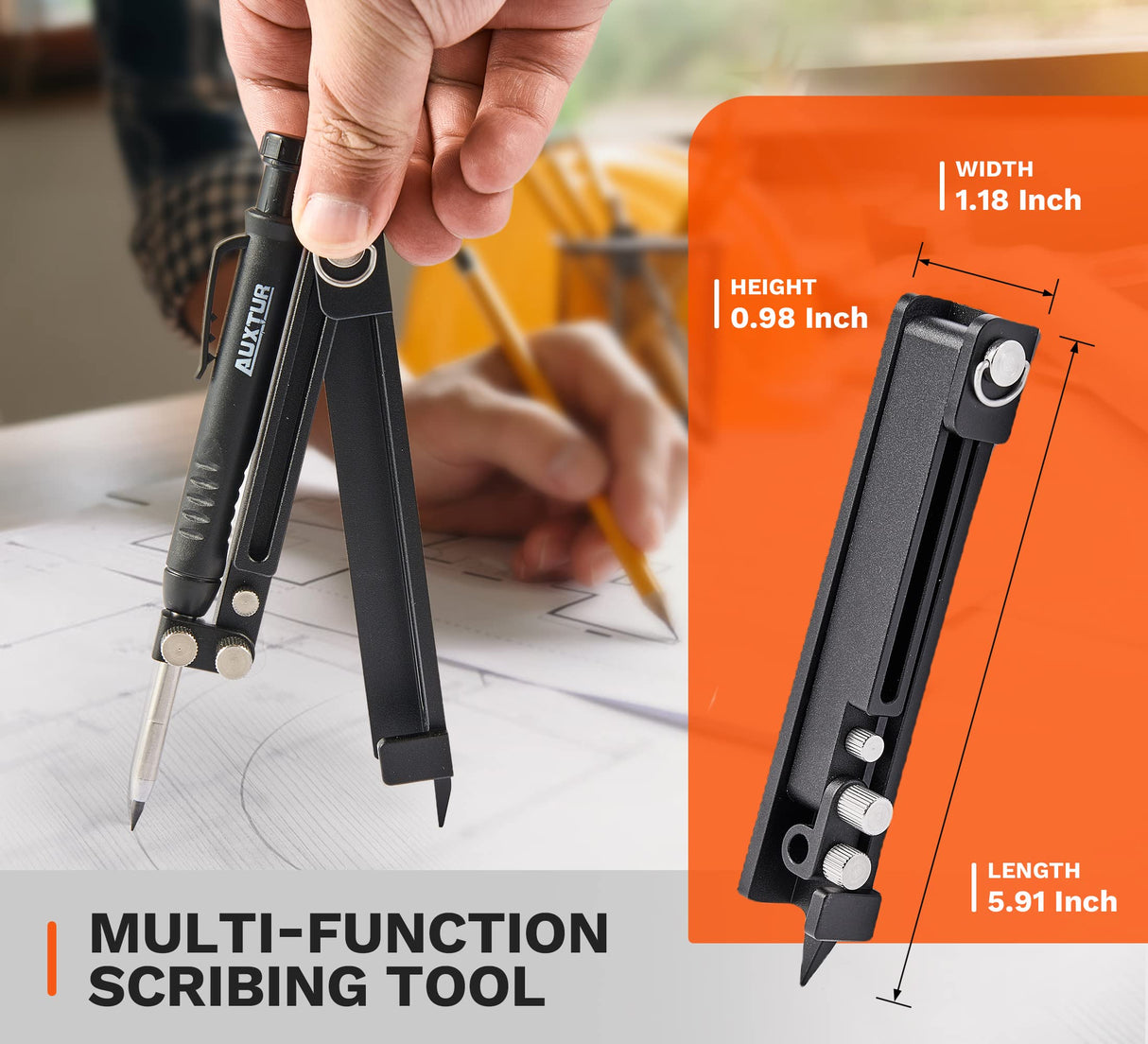 AUXTUR Contour Gauge Scribeing Tool,Supergauge Shape and Outline Tool with Aluminum Alloy,Woodworking Tools,Carpenter Pencil Holder for Marking Gauge AUXTUR