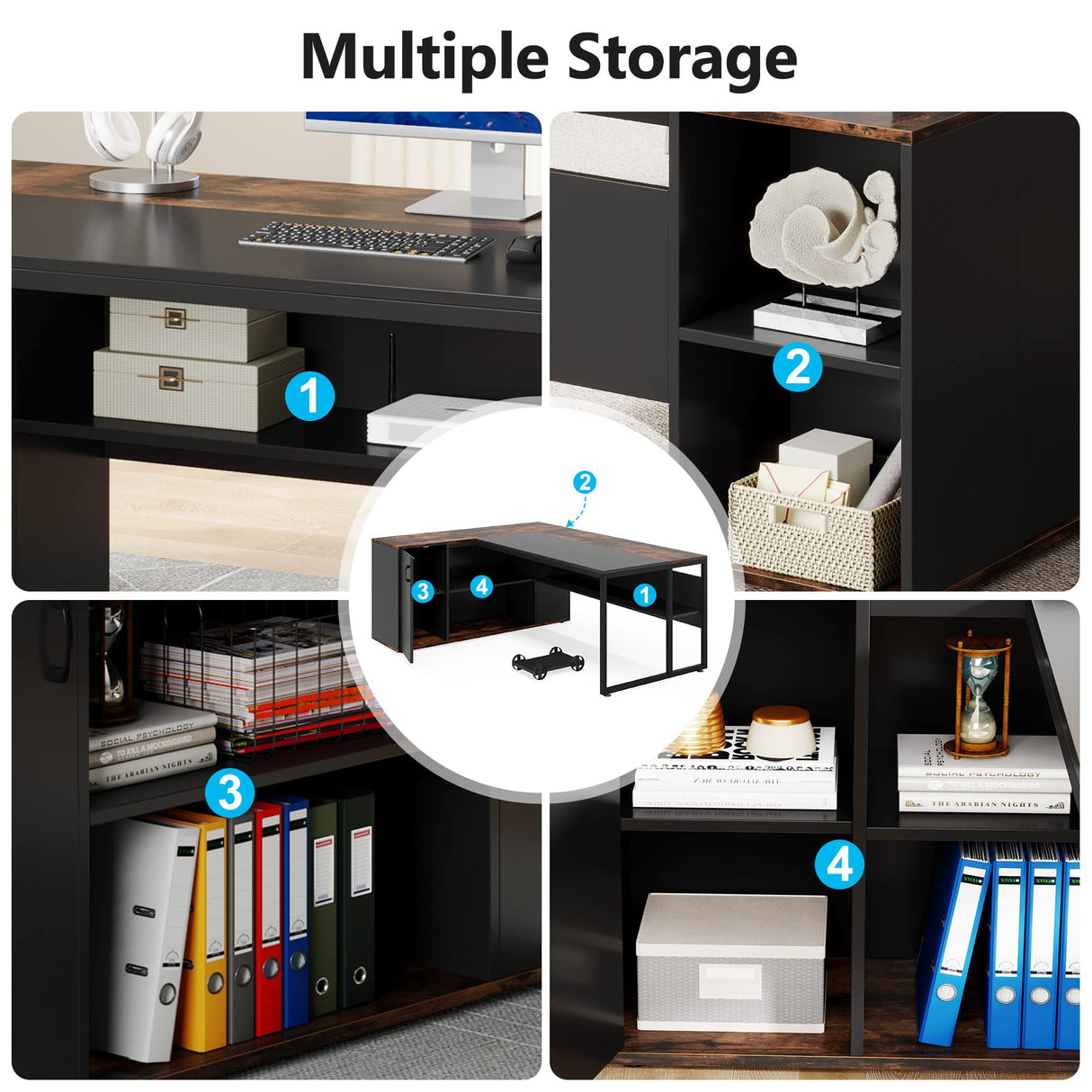 Tribesigns 71 inch Executive Desk, L Shaped Desk with Cabinet Storage, Executive Office Desk with Shelves, Business Furniture Desk Workstation for Tribesigns