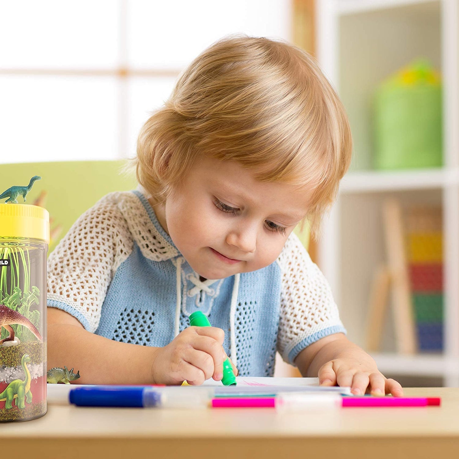 Dino World Terrarium Kit for Kids - LED Light in Lid - Dinosaur Toys for Boys & Girls Age 3, 4, 5, 6, 7, 8+ Year Old Boy and Girl Gifts - Dinosaur Dan&Darci