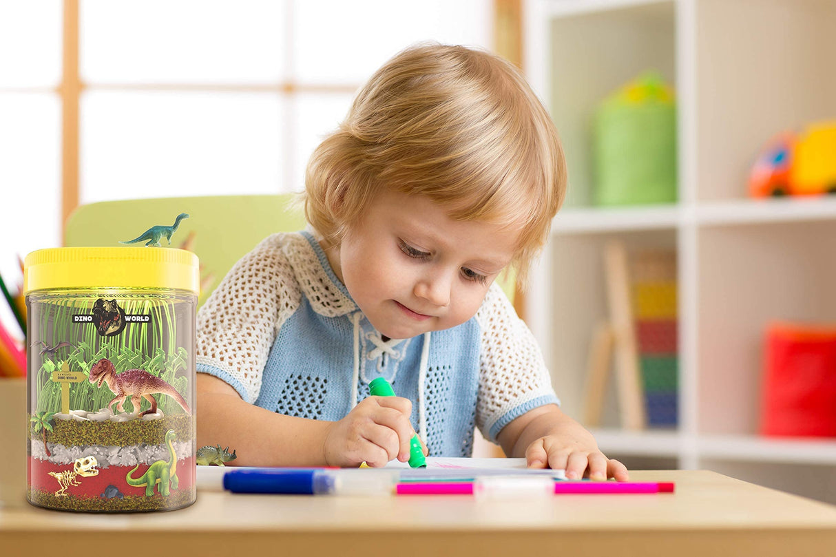 Dino World Terrarium Kit for Kids - LED Light in Lid - Dinosaur Toys for Boys & Girls Age 3, 4, 5, 6, 7, 8+ Year Old Boy and Girl Gifts - Dinosaur Dan&Darci