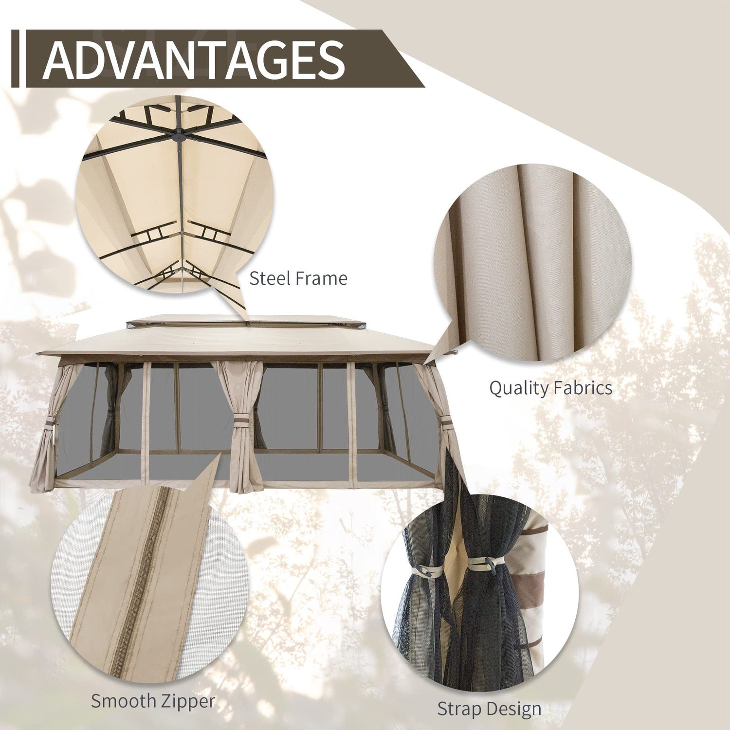 Joyside 10x20 ft Outdoor Gazebo, Double-Tier Roof Gazebo Tent with Curtains and Nettings, Patio Spacious Carport Gazebo with Metal Steel Frame Joyside