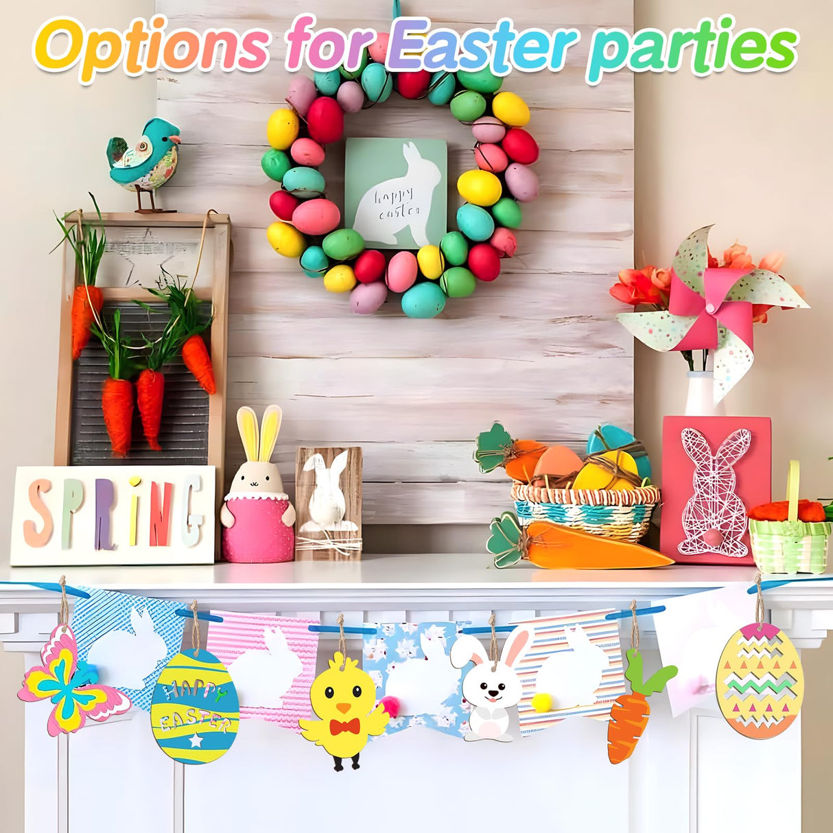 Sublaga 301 PCS Easter Wooden Hanging Ornaments Unfinished Wood Slices Eggs Easter Crafts for Kids DIY Easter Decorations Party Supplies Decor (301) Sublaga