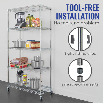 Heavy-Duty NSF Certified Storage Shelves with Wheels - SafeRacks Adjustable Steel Wire Shelving Unit - WoodArtSupply