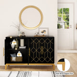 HLR Accent Cabinet with 4 Doors&Shelves, Sideboard Buffet Cabinet with Gold Trim, Modern Black Storage Cabinet for Living Room, Entryway, Kitchen, HLR