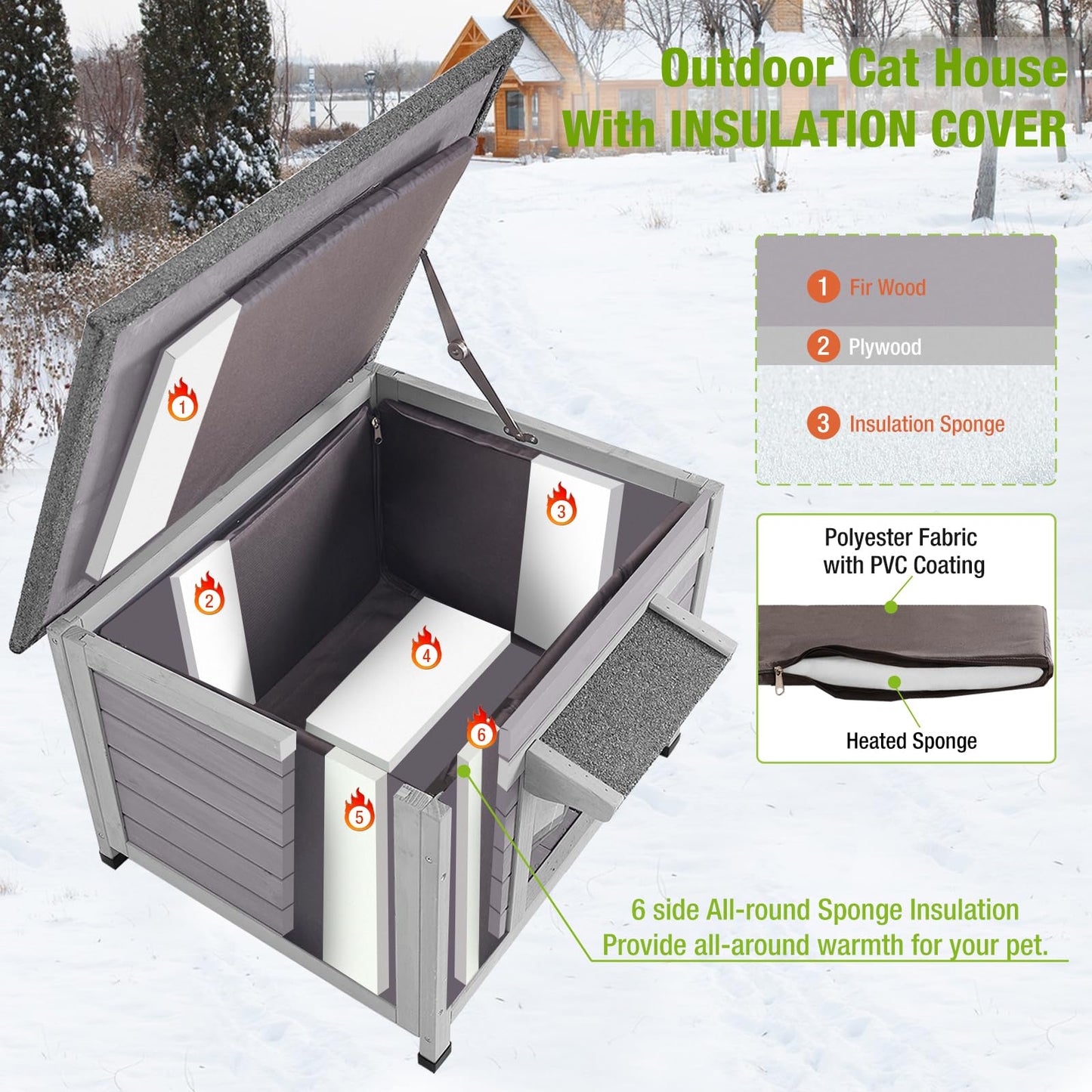 Dog House Insulated for Small Dogs Outdoor Cat House Feral Cat Sheleter with Thermal Liner