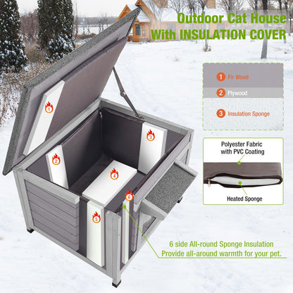 Outdoor Cat House with Insulated Liner Weatherproof Feral Cat Shelter for Winter