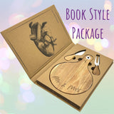 Mr & Mrs Wedding Gift Small Acacia Wood cheese board For charcuterie. Laser Engraved Present In a book like box for newlywed couples. Stainless Steel QualityVibe