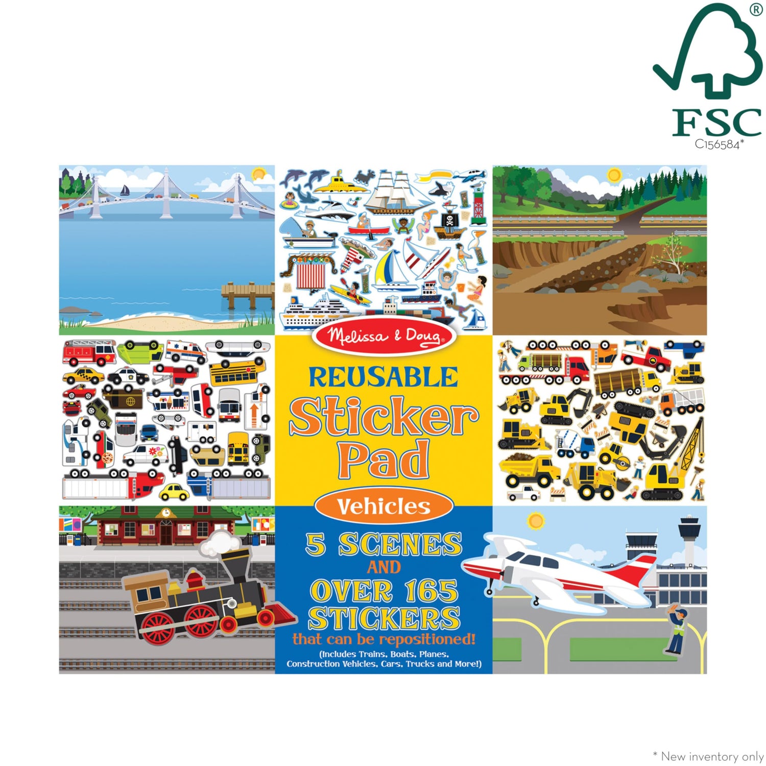 Melissa & Doug Reusable Sticker Pad: Vehicles-165+ Reusable Stickers | Melissa & Doug Kids Reusable Sticker Pad: 165+ Trucks,Trains,Planes,Cars Melissa & Doug