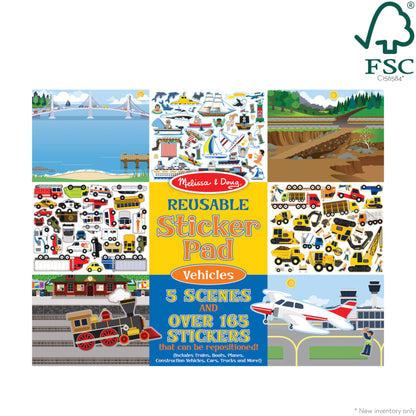 Melissa & Doug Reusable Sticker Pad: Vehicles-165+ Reusable Stickers | Melissa & Doug Kids Reusable Sticker Pad: 165+ Trucks,Trains,Planes,Cars - WoodArtSupply