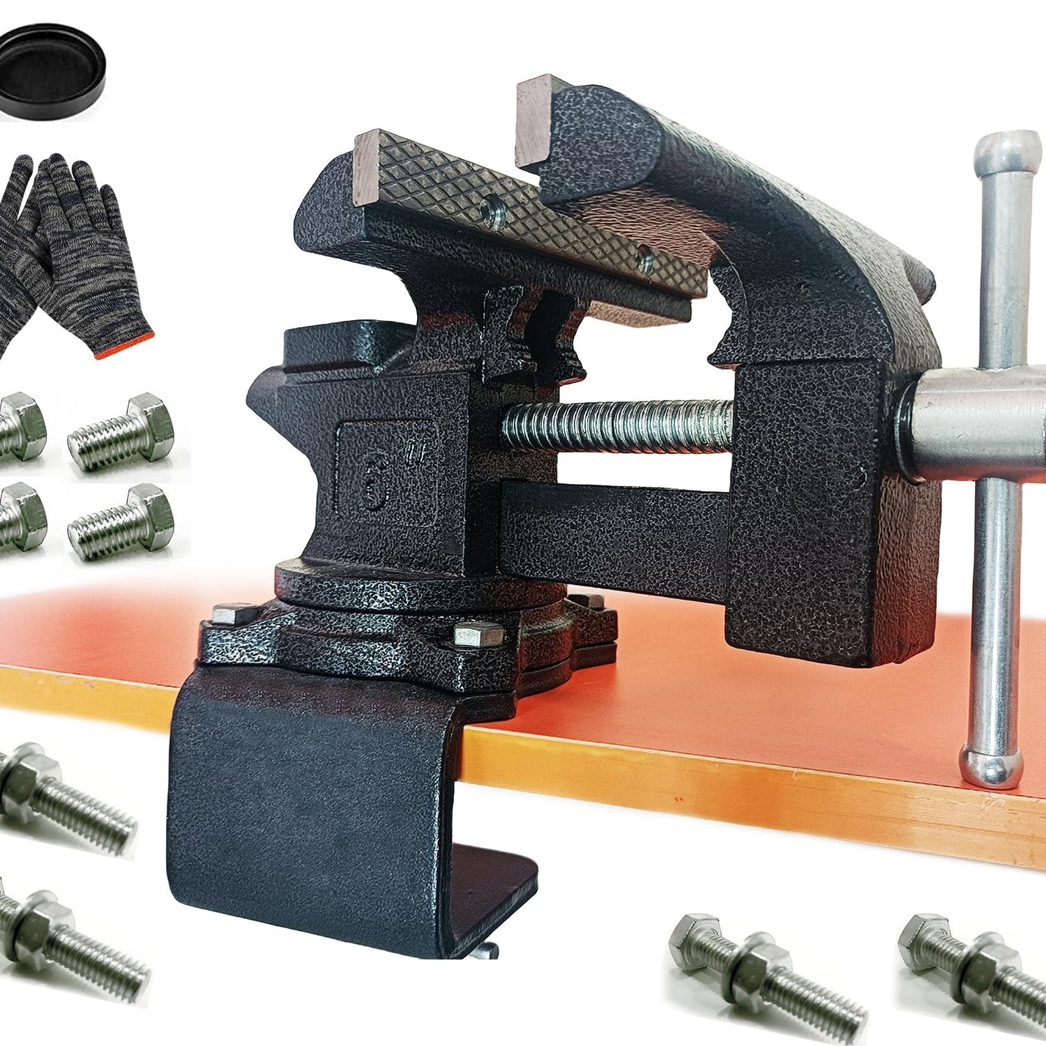 MYTEC 2-In-1 Bench Vise Heavy Duty for Workbench, 6.0" black, Upgraded Multi-Purpose Table Vice, Universal Rotate 270°Work Clamp-On Vise MYTEC