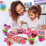 WATINC 32PCS Valentine’s Day Flower Craft Kit, Make Your Valentines Heart Flowers Pot Gift Craft Decorations, DIY Valentine Art Craft Set Home School WATINC