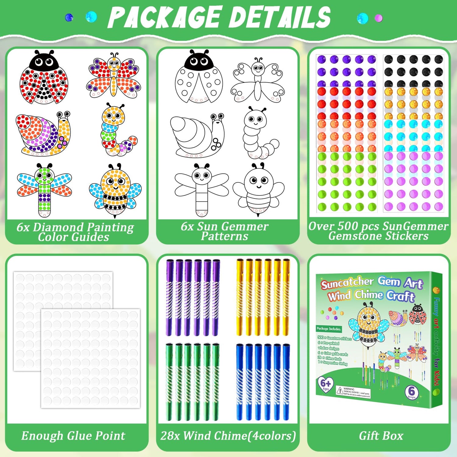 6 Pack Spring Arts Crafts Animals Gem Diamond Suncatcher Wind Chime Crafts for Kids DIY Spring Diamond Painting Wind Chime Gifts Exchange for Kids Qyeahkj