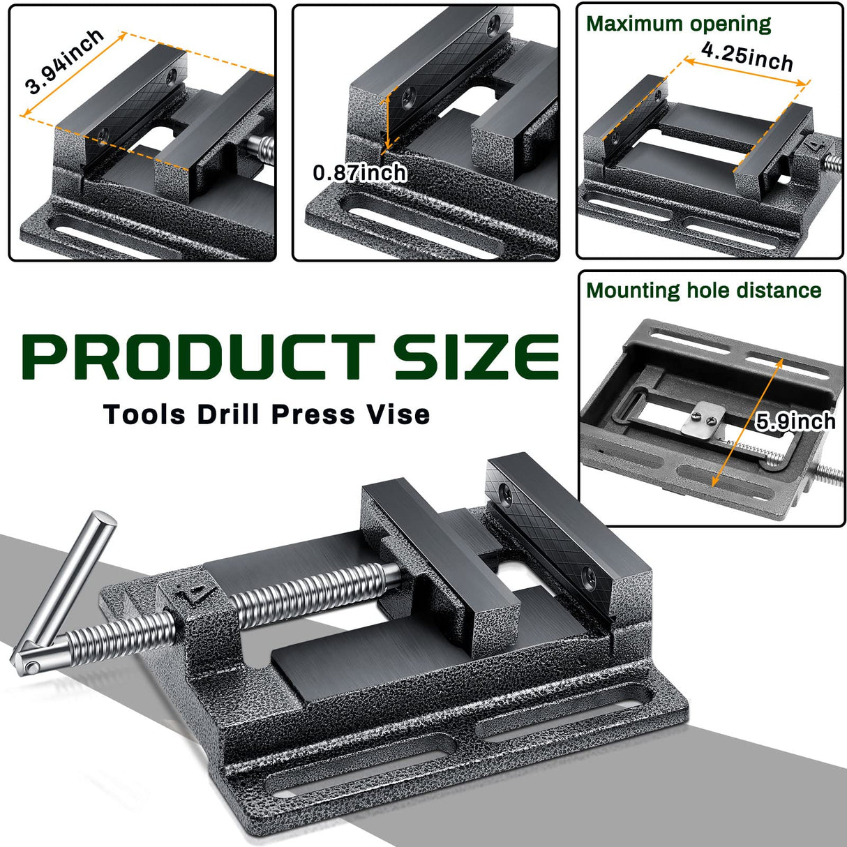 Tools Drill Press Vise Metal Drill Press Vice Workbench Drill Vise Clamp with 2 Pieces Magnetic Vise Pads Multi Grooved Pads Set for Daily Working Lanties
