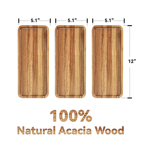 Acacia Wood Serving Trays, Set of 3 Wooden Serving Platters for Home Decor, Food, Cheese, Fruit, Vegetables, Charcuterie, Appetizer Serving Tray(11.8 Anyvape