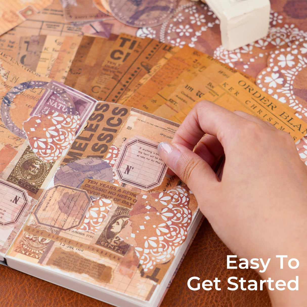 Funto Scrapbooking Kit (202 PCS), Vintage Collection-Retro Travel, Ideal Gift Box Packaging, Perfect for Bullet Scrapbooking Materials, Planner DIY Funto